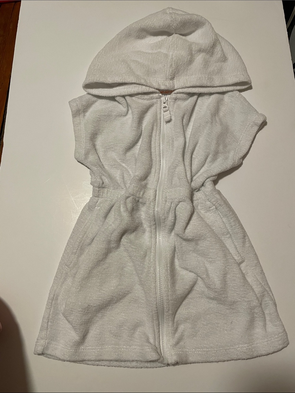 Jumping Beans Toddler Girl 3T White Hooded Terry Zip Swim Coverup Dress